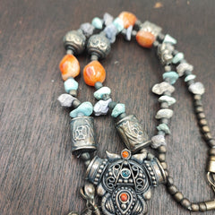 Beautiful Rusted Tibetan Silver Nepalese Stone Antique Jewelry Necklace
