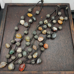 Lot 3 Rusted Tibetan Silver Nepalese Agate Stone Antique Jewelry Necklace N46