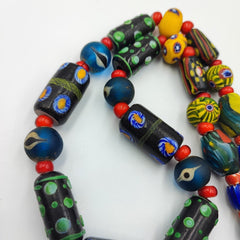 Vintage Venetian African Style Chevron Eye Glass Beads Necklace MIX1