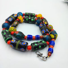 Vintage Venetian African Style Chevron Eye Glass Beads Necklace MIX1