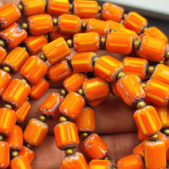 Vintage Venetian Style Orange Yellow Chevron Beads Long Strand Necklace