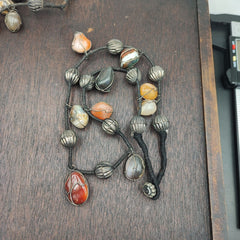 Lot 3 Rusted Tibetan Silver Nepalese Agate Stone Antique Jewelry Necklace N46