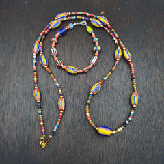 Set of Vintage Venetian Style Old African Glass Chevron Beads Long Necklace AH-4