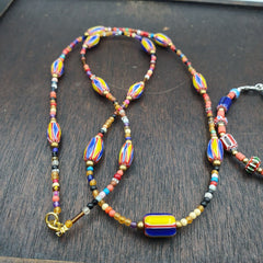 Set of Vintage Venetian Style Old African Glass Chevron Beads Long Necklace AH-4