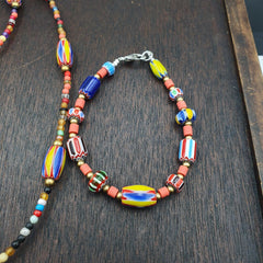 Set of Vintage Venetian Style Old African Glass Chevron Beads Long Necklace AH-4