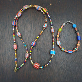Set of Vintage Venetian Style Old African Glass Chevron Beads Long Necklace AH-4