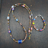 Set Vintage Venetian Style beads Old Glass Chevron Beads Long Necklace