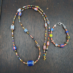 Set Vintage Venetian Style beads Old Glass Chevron Beads Long Necklace