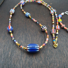 Set Vintage Venetian Style beads Old Glass Chevron Beads Long Necklace