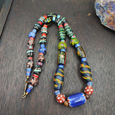 Vintage Venetian Style Chevron Feather Skunk Mix Glass Beads Necklace MX-24