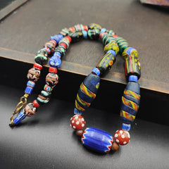 Vintage Venetian Style Chevron Feather Skunk Mix Glass Beads Necklace MX-24