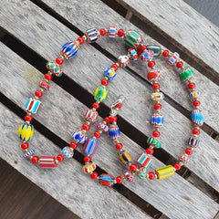 Colorful Chevron and White Heart Venetian Beads Glass Beads Necklace NCC-8