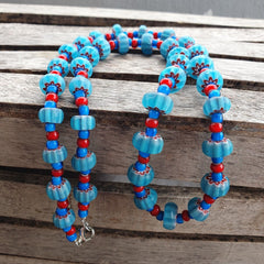 Colorful Chevron and White Heart Venetian Beads Glass Beads Necklace NCC-2