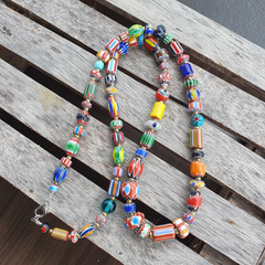 Colorful Chevron and White Heart Venetian Beads Glass Beads Necklace NCC-1