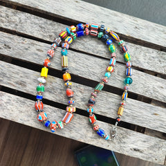 Colorful Chevron and White Heart Venetian Beads Glass Beads Necklace NCC-1