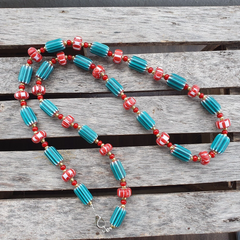 Colorful Chevron and White Heart Venetian Beads Glass Beads Necklace NCC-5