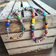 Colorful Chevron and White Heart Venetian Beads Glass Beads Necklace NCC-1