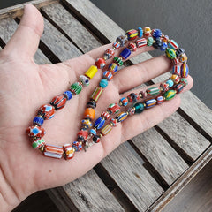 Colorful Chevron and White Heart Venetian Beads Glass Beads Necklace NCC-1