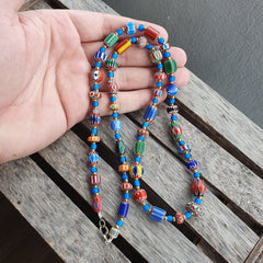 Colorful Chevron and White Heart Venetian Beads Glass Beads Necklace NCC-4