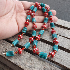 Colorful Chevron and White Heart Venetian Beads Glass Beads Necklace NCC-5