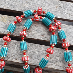 Colorful Chevron and White Heart Venetian Beads Glass Beads Necklace NCC-5