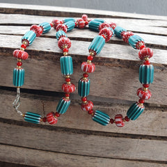 Colorful Chevron and White Heart Venetian Beads Glass Beads Necklace NCC-5