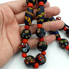 Vintage Roman Venetian Style Chevron Mosaic Glass Beads Necklace MX-29