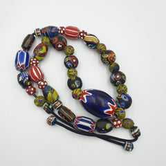 Vintage Roman Venetian Style Chevron Mosaic Glass Beads Necklace MX-28