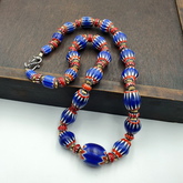 Vintage Blue Chevron & Venetian Style 6mm Red Chevron Beads Necklace NC-B-3