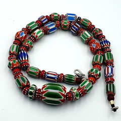 Vintage Green Chevron Venetian Style Glass Beads Necklace NC-B-4