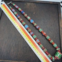 Vintage Green Chevron Venetian Style Glass Beads Necklace NC-B-4