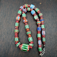 Vintage Green Chevron Venetian Style Glass Beads Necklace NC-B-4