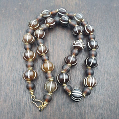 Himalayan Tibetan Etched Agate Beads Decorated Beaded Necklace