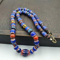 Vintage Chevron and White Heart Venetian Multilayers Glass Beads Necklace N-155