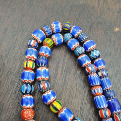 Vintage Chevron and White Heart Venetian Multilayers Glass Beads Necklace N-155