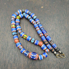 Vintage Chevron and White Heart Venetian Multilayers Glass Beads Necklace N-155