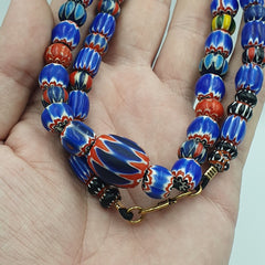 Vintage Chevron and White Heart Venetian Multilayers Glass Beads Necklace N-155