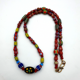 Vintage Chevron and White Heart Venetian Multilayers Glass Beads Necklace N-94