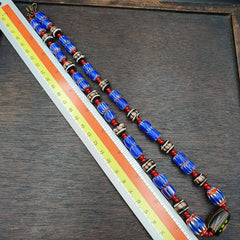 Vintage white heart Venetian Style Blue Chevron Glass Beads necklace N9-12