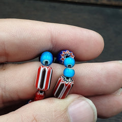 N9-11 Vintage white heart Venetian Style Blue Chevron Glass Beads necklace