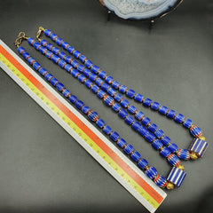 Vintage Chevron and White Heart Venetian Multilayers Glass Beads Necklace N-155