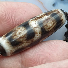 Vintage Old Tibetan 6 Eyes Agate stone Dzi Bead Amulet with 18" wax thread S2