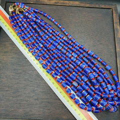 Vintage Blue Chevron And Red White Heart Venetian Beads Necklace