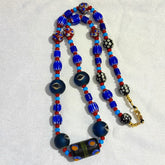 N94 Blue Chevron and White Heart Venetian Beads African Glass Beads Necklace