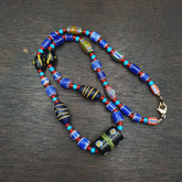 N97 Blue Chevron and White Heart Venetian Beads African Glass Beads Necklace