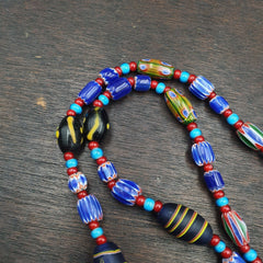 N97 Blue Chevron and White Heart Venetian Beads African Glass Beads Necklace