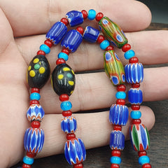 N97 Blue Chevron and White Heart Venetian Beads African Glass Beads Necklace