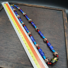 N96 Blue Chevron and White Heart Venetian Beads African Glass Beads Necklace