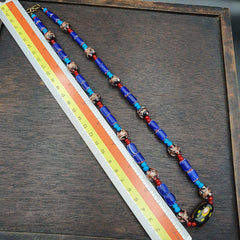 N96 Blue Chevron and White Heart Venetian Beads African Glass Beads Necklace