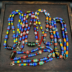 Wholesale 5 pcs Vintage Chevron and White Heart Venetian Glass Beads Necklaces